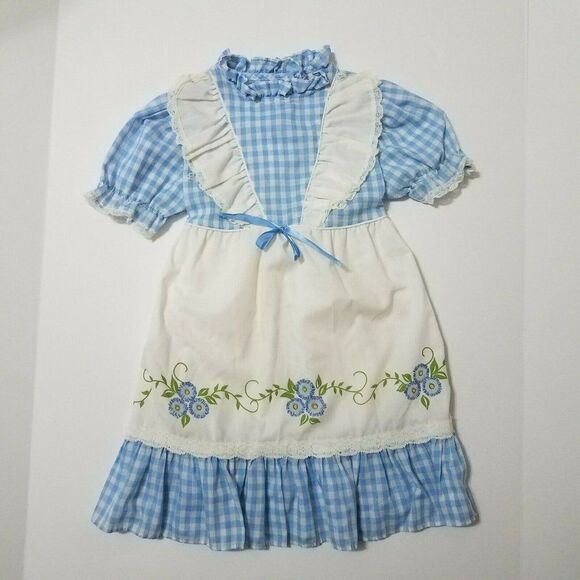 Vintage 80s Sears Dress Floral Blue White Lace Back to School Size 6